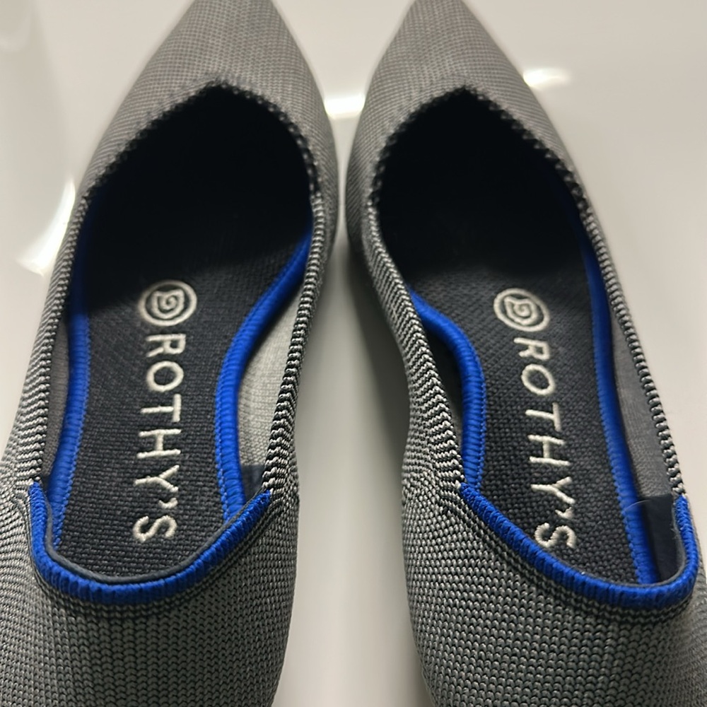 Rothy's Pointed Toe Flats in Charcoal Gray with Blue Trim - Picture 7 of 16